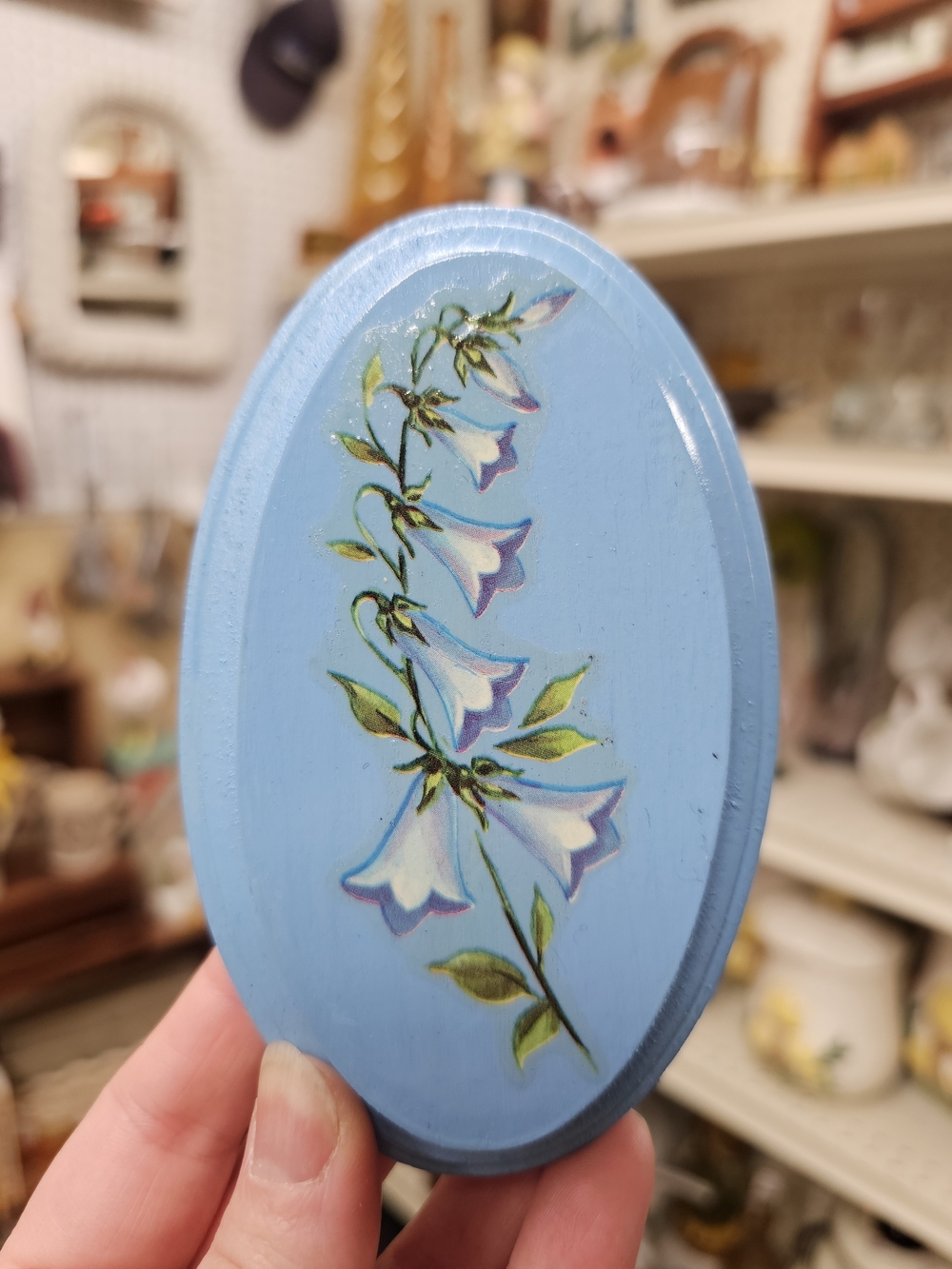 Handmade Vintage Style Floral Blue Painted Wood Plaque Wall Art 70s Cottagecore